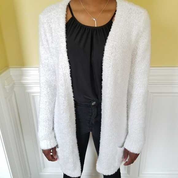 fuzzy white cardigan sweater